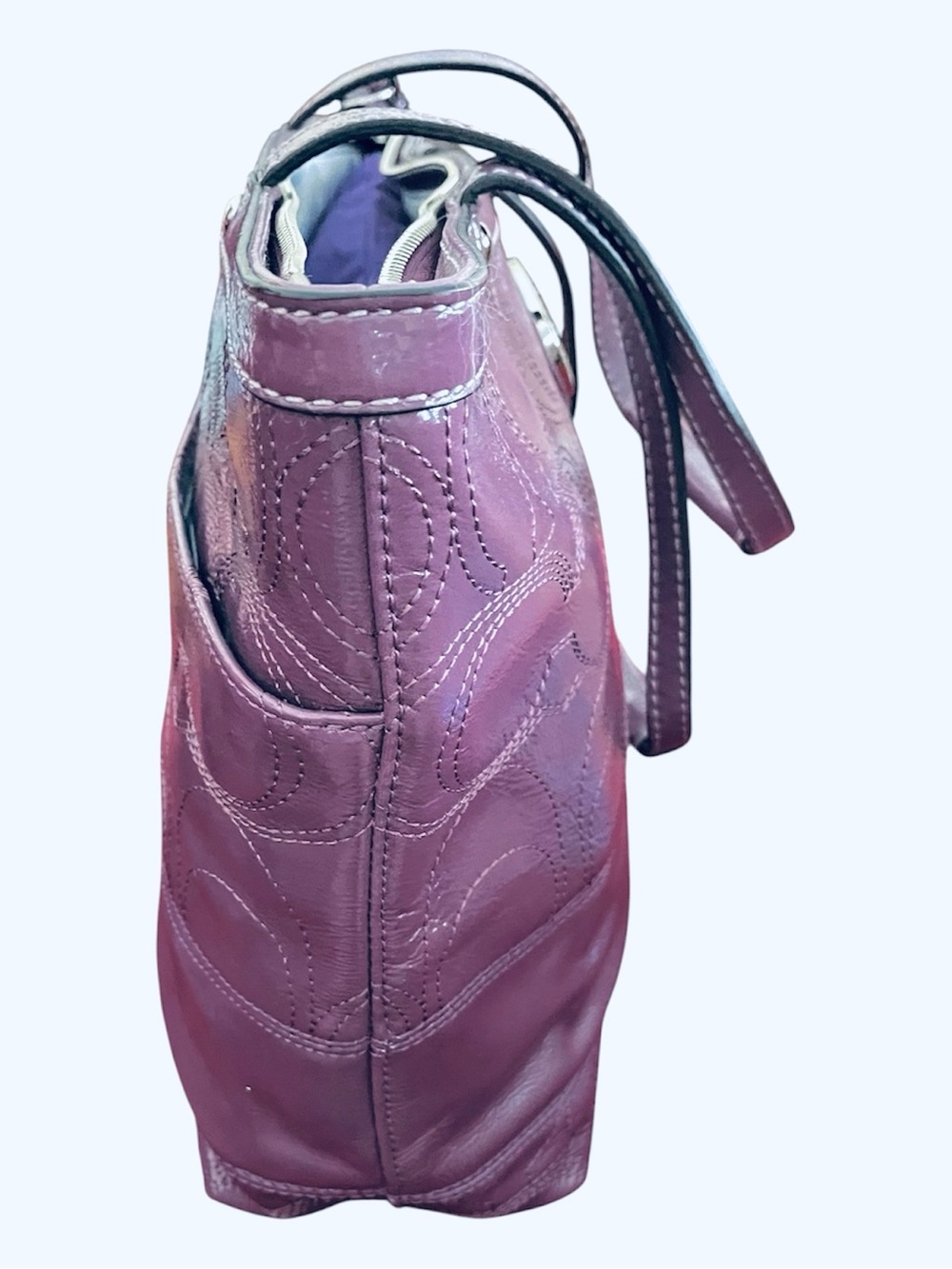 Coach Signature Stripe Stitched Patent Leather Tote (Style F19198) MSRP $328 - Picture 7 of 9